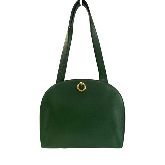 Vintage Celine Bag Green Leather Top Handle Shoulder Tote Made in Italy - Picture 1 of 15